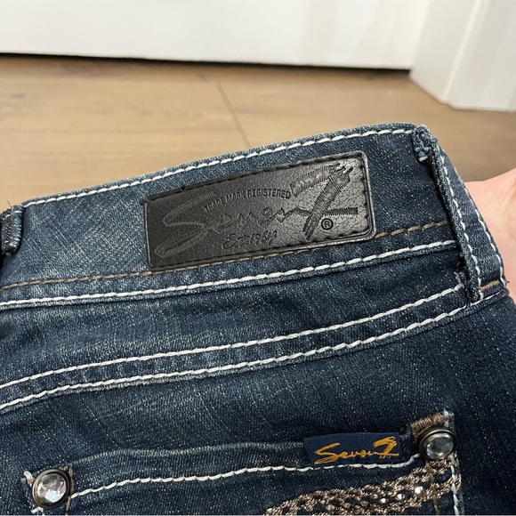 Seven7 Rocker Slim Y2K Boot Cut Flare Denim Jean Pants Embroidered Pockets 6 - Picture 4 of 9